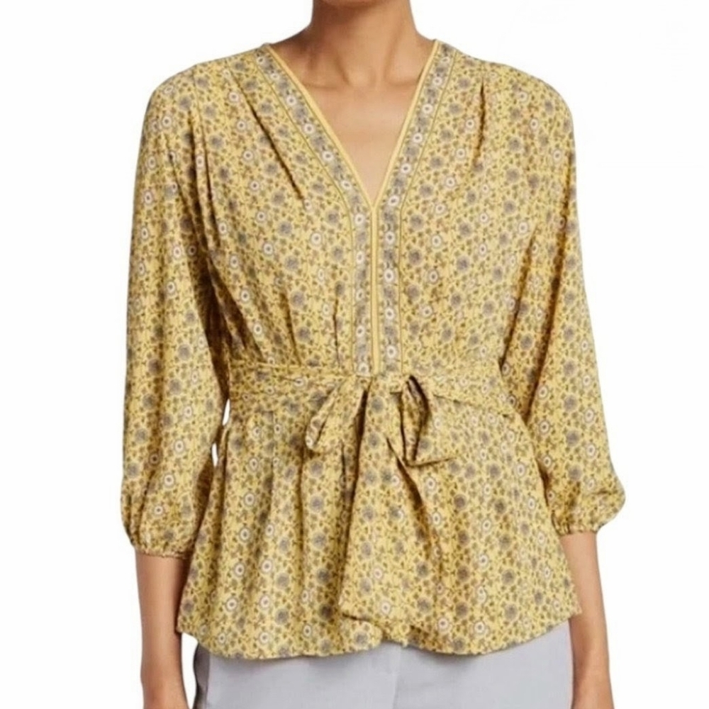 MAX STUDIO 3/4 Sleeve Floral Tie-Front Peplum Top - NWOT